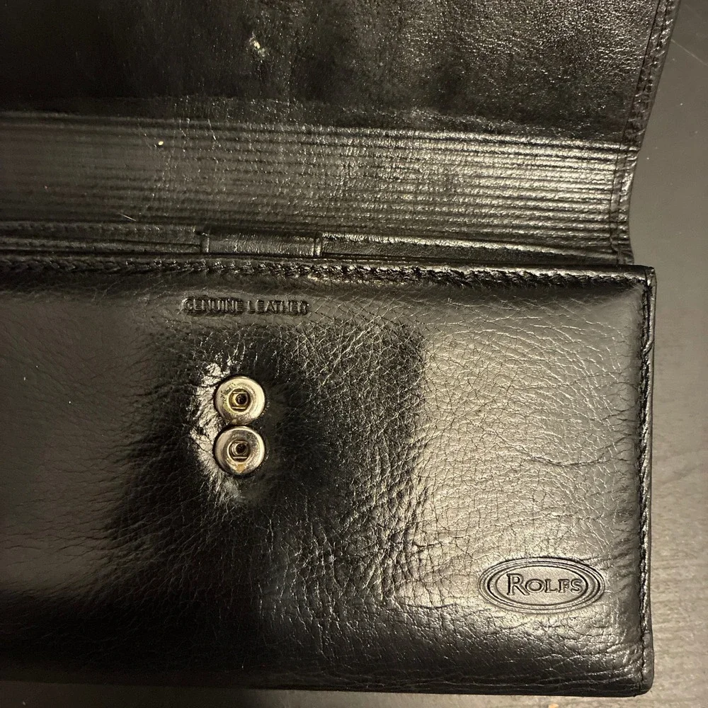 Rolfs Black Genuine Leather Clutch Wallet Vintage Kiss Lock Coin Purse Snap - Picture 5 of 10